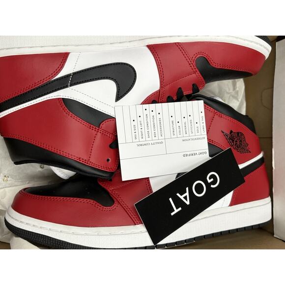 Size 13 - Jordan 1 Mid Chicago Black Toe 2020 554724-069 - Picture 2 of 16